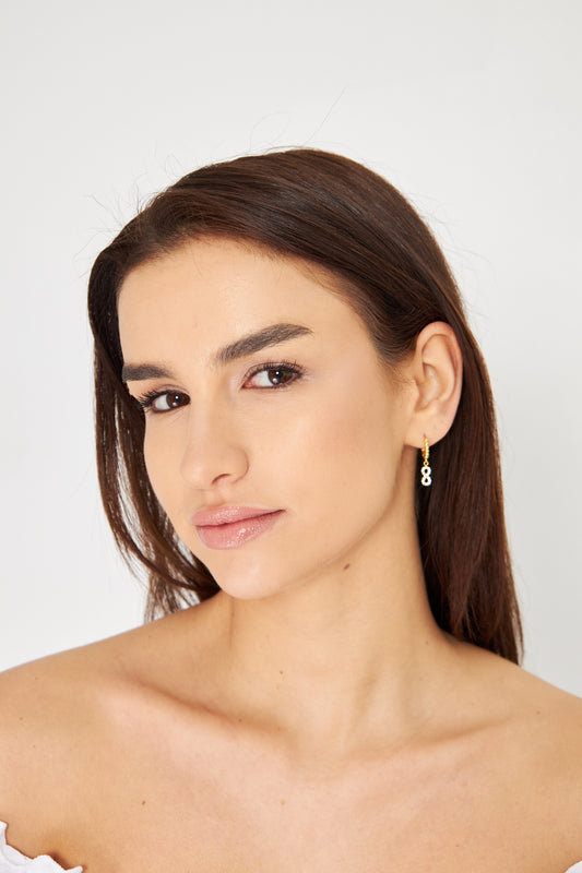 Gold Hoop Earring with Infinity Symbol Pendant and Zircon Stones