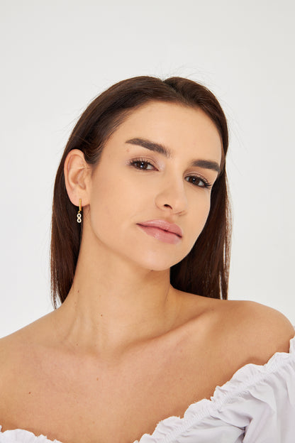 Gold Hoop Earring with Infinity Symbol Pendant and Zircon Stones